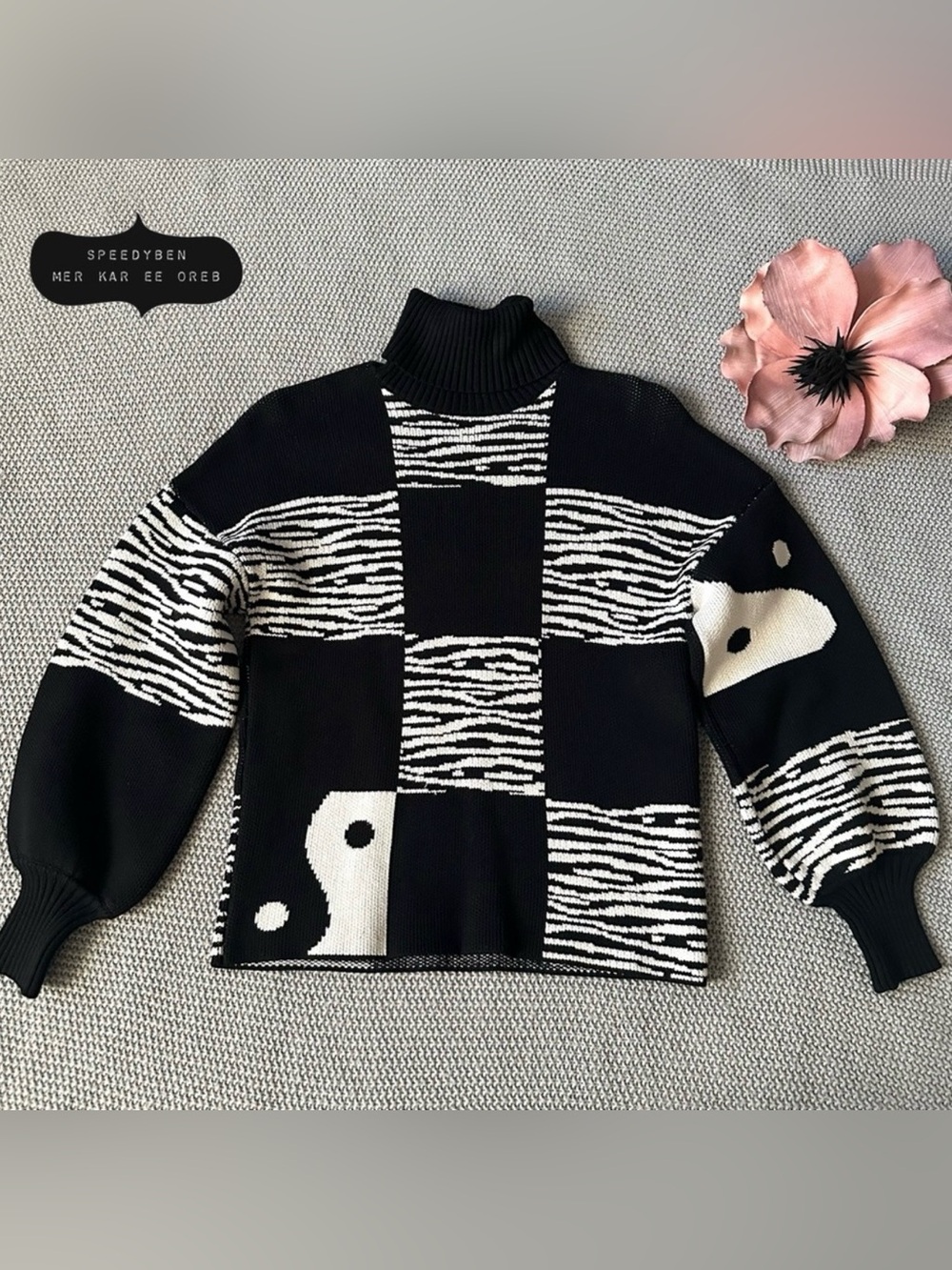 STAUD Zedd Abstract Yin Yang Turtleneck Sweater XS
